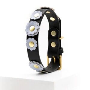 Black Leather Floral Dog Collar